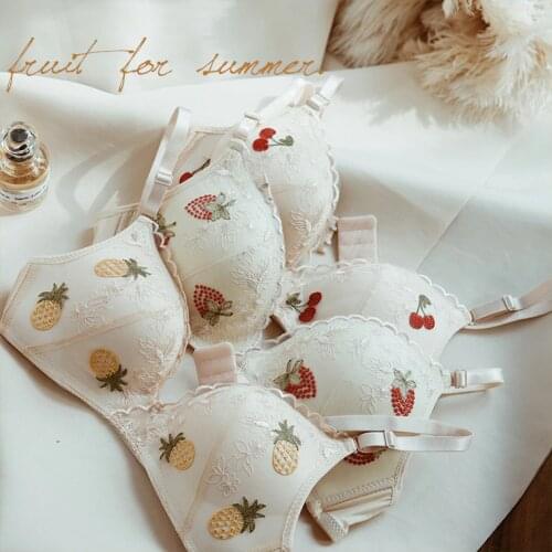 Sexy Cute Bra Embroidery Fruit Seamless Bras For Women Hollow Lace Soft Underwear Cherry Girl Summer Brassiere Comfort Wire Free