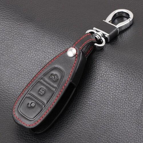 Genuine Leather Remote Control Car Keychain Key Cover Case For Ford Focus MK3 MK4 Kuga escape ecosport New Fiesta , Smart Key