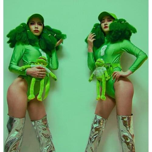 Jazz Costumes for Women Bar Ds Green Cute Frog Hip-hop Clothing Gogo Costume Nightclub Sexy Female Dj Suit Rave Clothes XS2076