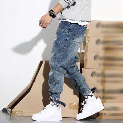 2021 New Style Fashion Men Jeans Retro Blue Loose Fit High Quality Cargo Pants Harem Trousers Streetwear Hip Hop Jeans Men