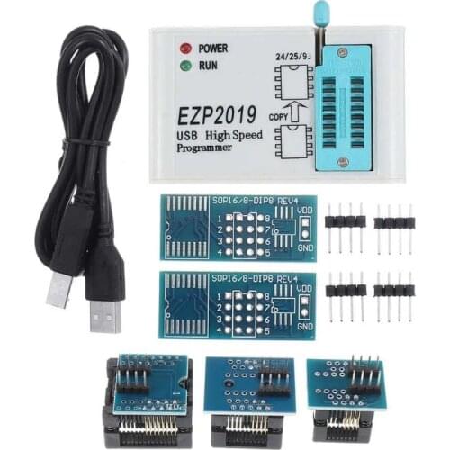 F19E EZP2019 High Speed USB SPI Programmer Support 24 25 93 Series Chips EEPROM 25 Flash BIOS Chip with 5 Socket