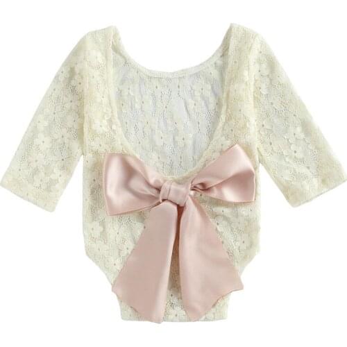 Cute Newborn Baby Girls Summer Rompers Toddler Infant Princess Girls Lace Flower Backless Bowknot Long Sleeve Romper Jumpsuits
