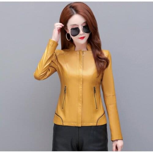 Plus Size Leather Jacket Women Spring 2021 New Leather Coat Women Short Slim Motorcycle Leather Clothing Female Coats Black