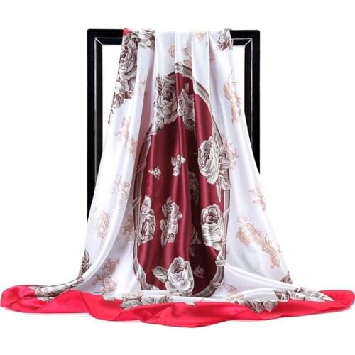 90cm Carriage Peony Square Scarf Women Neckerchief Head Silk Scarves For Ladies Brand Shawl Silk Women Scarf Foulard Hijab