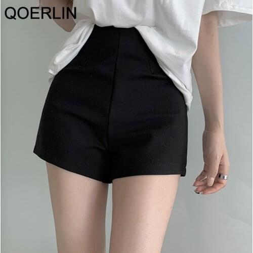 QoerliN Summer Black High Stretch Shorts Women Chic 2021 Casual High Waist Slim Sexy Hot Pant Girl Solid All-match Female Shorts