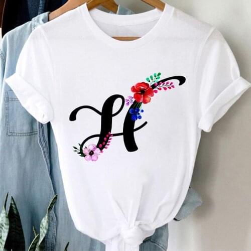 Summer T-shirts 26 Customize Letter tshirt Women Fancy letters graphic t shirt Fashion Top Female Short Sleeve Female T-shirt