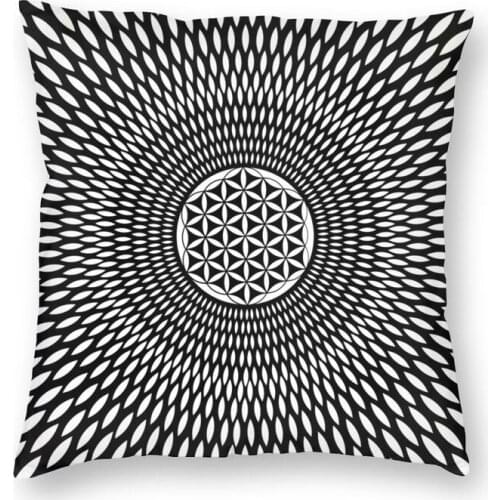 Vibrant Flower Of Life Black And White Square Throw Pillow Case Home Decorative Geometric Patterns Cushion Cover For Sofa