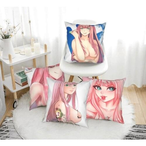 Zero Two Pink Girl 002 Goro Hiro Pillow Case Cushion Anime Manga Polyester Decor for Home Car Sofa Body PillowCase