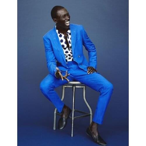 New Blue Groom Tuxedos Double Breasted Mens Wedding Prom Party Suits 2 Pieces Best Man Groomsman Costumes blazer masculino