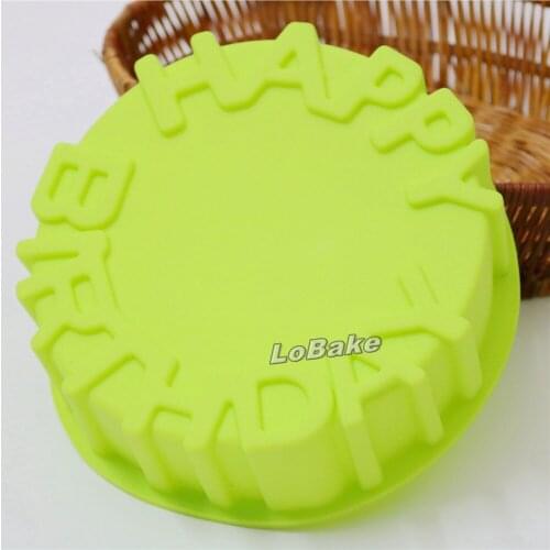 New arrivals 8 inches round shape silicone birthday cake mold with "happy birthday" letter party decoration for baking supplies
