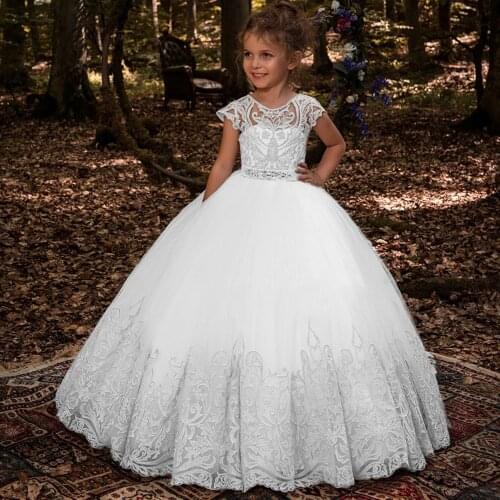 New Kids Pageant Evening Gowns 2021 Lace Ball Gown Flower Girl Dresses For Weddings First Communion Dresses For Girls Customized