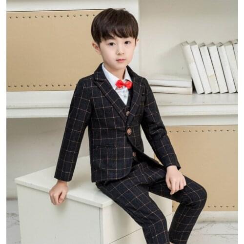 Kids Formal Jacket+Vest Pants Bowtie 4pcs Wedding Suit Flower Boys Birthday Dress Children Gentleman Party Costume