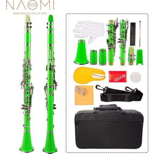 Naomi Professional Bb Clarinet ABS Clarinet Cupronickel Plated Nickel 17-Key Kit W/ Clarinet+Reeds+Strap+Case+Components Green