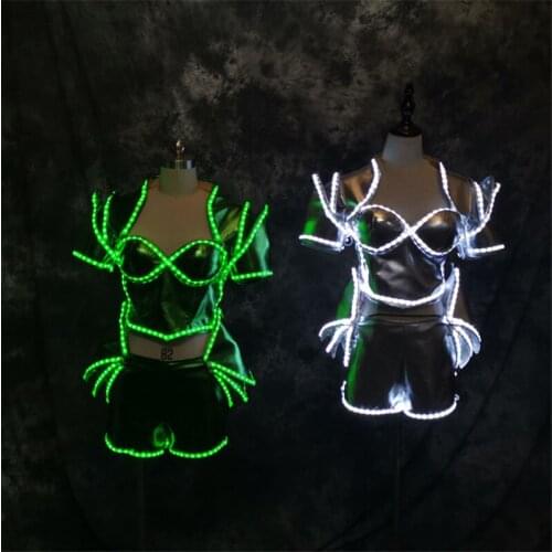 RE13 Bar singer wears led light costume stage show women dress dj luminous mirror outfits club clothe glowing rave skirt dance