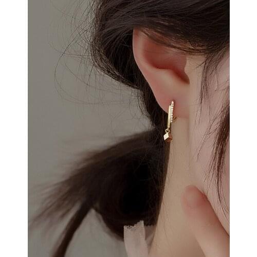 LIVVY Silver Color Simple Fashion Square Pendant Earring For Charm Women Zircon Trendy Temperament Romantic Jewelry Gift