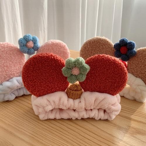 Cute Standing Flower Plush Wash Headbands Women Makeup Cleaning Face Hairbands Ears Headwear Soft Turban Hair Accessories