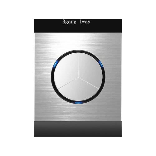 3 Gang Light Switch Any Click Household Silver Aluminum Alloy Panel Switch Socket 90V-250V