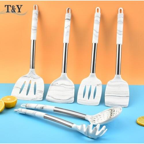 T&Y 1pc 2021 New Marble Design Heat-Resistant Silicone Cooking Tool, Kitchen Gadgets Turner Spatula Spoon Ladle Colander Spoon
