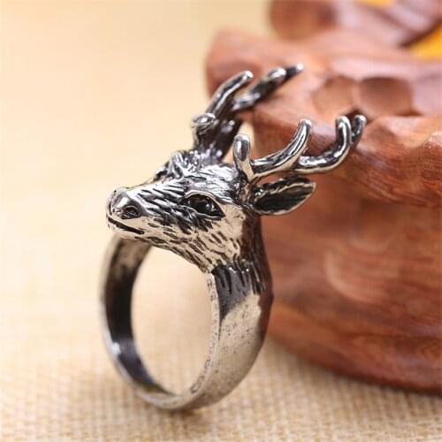 Vintage Creative Silver Color Antler Head Ring Unique Mens Finger Rings Fine Party Jewelry Accessories Gift