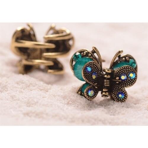 Retro Butterfly Hair Clip Small Rhinestone Hair Claw Crab Antique Metal Hair Pin For Women Hair Accessories