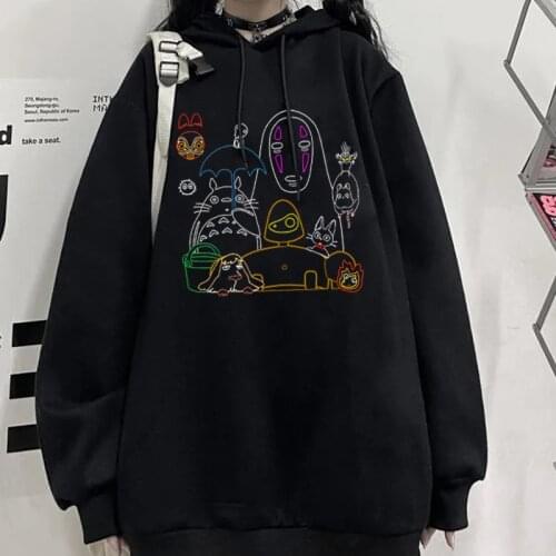 Totoro Anime Print Oversize Cute Clothes Ulzzang Gothpunk Aesthetic Hoodie Y2K Harajuku Vintage Sweatshirt Fashion Loose Hoodie