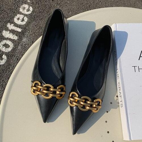 2021 Women Flats Fashion Shallow Loafers Shoes Woman Spring Casual Flat Heel Ballet Shoes Female New Chain Flats Oxford Shoes