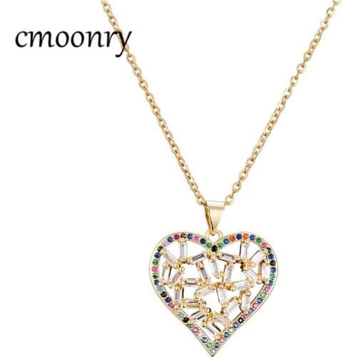 Cmoonry Unique Design Hollow Heart Pendant Necklace For Women Luxury Cubic Zirconia Jewelry Femme Bijoux Women Wedding Jewelry
