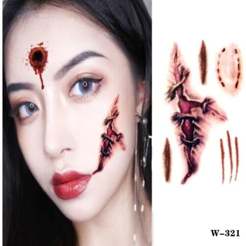1pcs Waterproof Tattoo Sticker Halloween Zombie Scars Tattoos Fake Scab Blood Makeup Halloween Decoration Scary Blood Sticker