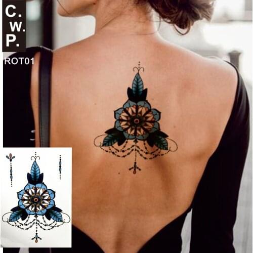 ROT01 1 PIECE Back or Chest Big Mandela Flower Waterproof Temporary Tattoo Body Art