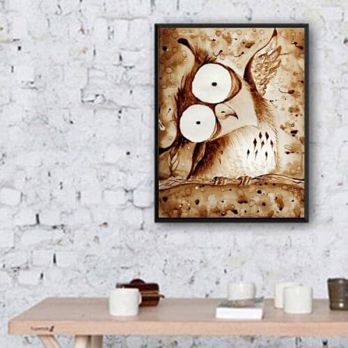 100% Handmade Cheap Price Funny Animal Oil Painting On Canvas Grown Animal Night Owl Oil Painting For Baby Room Decoration