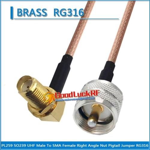 1X Pcs PL259 SO239 UHF Male to SMA Female Washer O-ring Bulkhead Nut Right Angle 90 Degree Coaxial Pigtail Jumper RG316 Cable
