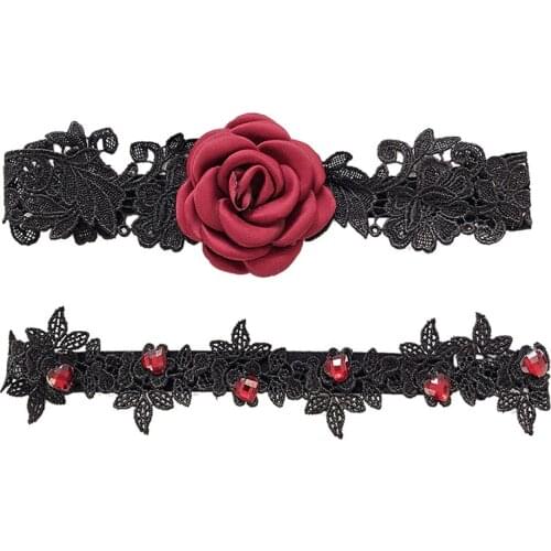 2pcs/Set Wedding Garters Red Rose Lace Embroidery Floral Sexy Garters For Women/Bride Thigh Ring Bridal Leg Garter