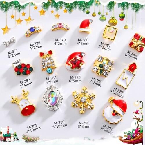 20pcs/bag 3D Merry Christmas Nail Art Rhinestone Decoration Alloy Jewelry Glitter Nail Accessories Metal Crystal