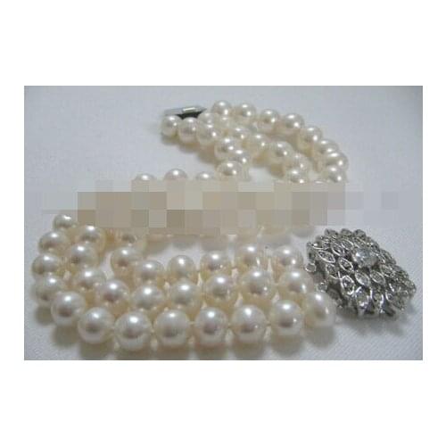 00949 3row round white freshwater pearl bracelet -white zircon clasp