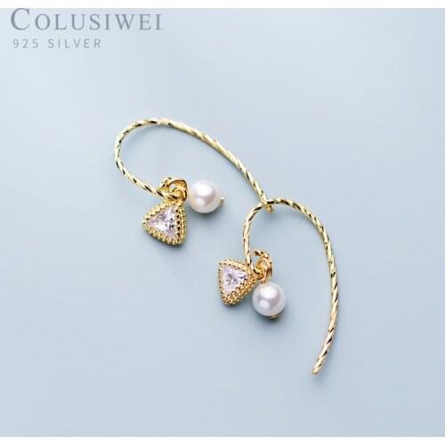 Colusiwei Fashion 925 Sterling Silver Clear CZ Triangle Pearl Drop Earrings for Women Sterling Silver Dangle Earrings 2019 NEW