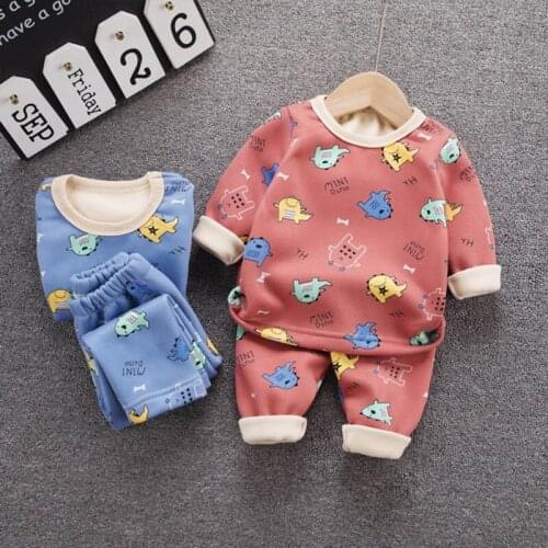 Children Pajamas Set 2020 Autumn Fleece Warm Baby Boy Girl Clothes Long Sleeve Casual Suit Kids Tops Pants Toddler Inafnt Outfit