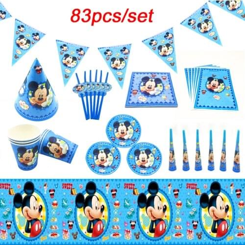 Disney Blue Mickey Mouse Birthday Party Supplies Decorations Baby Shower Disposable Cup Plate Napkins Tablecloth Tableware Set