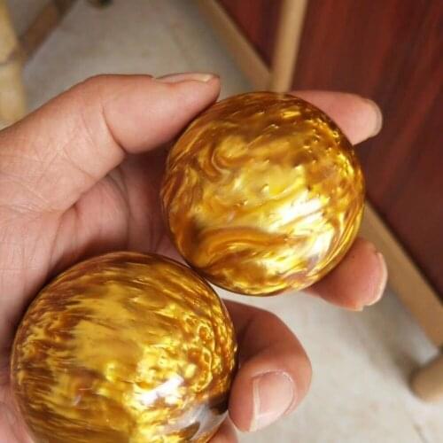 [ Fly Eagle ] 2Pcs Metal Hand Wrist Solid Gold Tone Baoding Chinese Health Exerciset 50mm