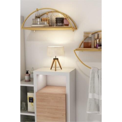 Duvar Rafı Dekoratif Mutfak Banyo Altın Renk Retal Elips Kitaplık