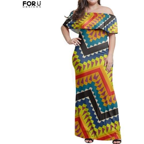 FORUDESIGNS Women Sexy One Shoulder Dress Native American Indian Aztec Geometric Pattern Vintage Hot Selling Long Skirt Ropa