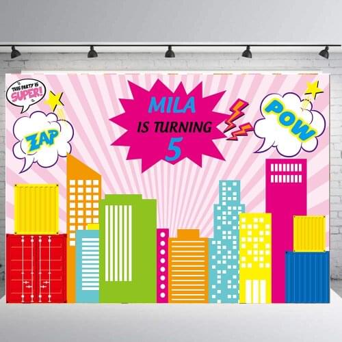 BEIPOTO Girl superhero backdrop custom birthday party banner child candy table decoration photo booth background pink B-425