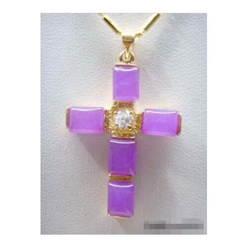 Hot sale new Style Purple Jade 18KGP Crystal Cross Luck Pendant & Necklace
