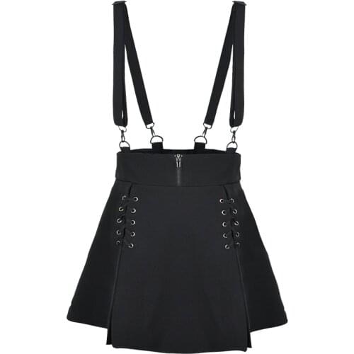 Harajuku Fashion Black Mini Skirt Women Gothic Lolita Cute Bandage Short A Line Skirt Girls Vintage Punk Cosplay Suspender Skirt