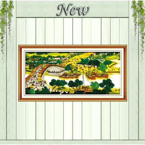 Riverside Scene at Qingming Festival painting Cross Stitch DMC 14CT 11CT Counted print on canvas Embroidery sets Needlework kits