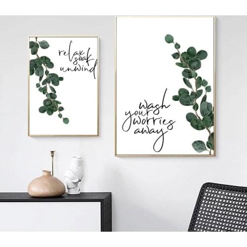 Wash Your Worries Away Botanical Canvas Painting Poster and Print Funny Bathroom Wall Art Pictutres Home Decor Quotes Cuadros
