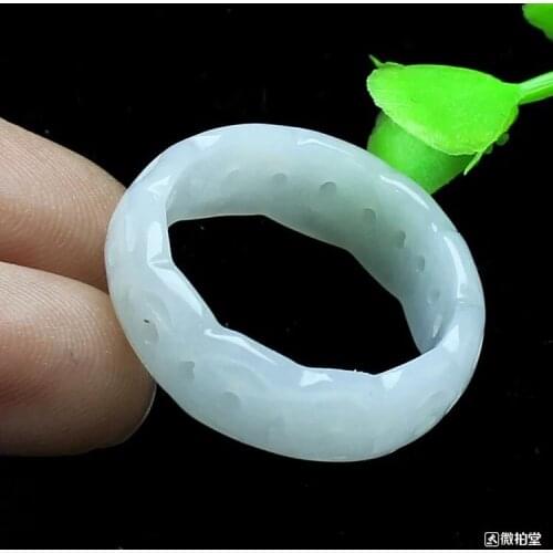 Chinese Green Emerald Hollow Ring 8-10 Charm Jewellery Fashion Accessories Hand-Carved Man Woman Luck Amulet Gifts P11