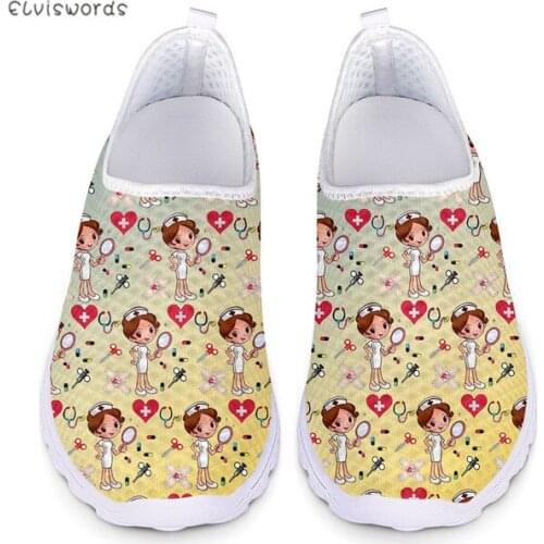 ELVISWORDS Nurse Doctor Print Comfortable Ladies Sneakers Breathable Walking Shoes for Women Non-slip Females Flats Shoes Hot