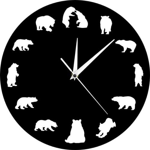 Woodland Wildlife Bear Animal Wall Clock Bear Nature Time Clock Hunting Decor Nursery Wall Art Decoration For Kids' Room