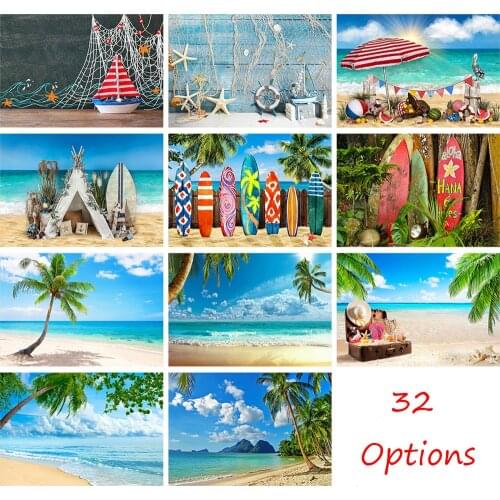 Summer Sea Beach Portrait Backdrop Photo Studio Birthday Art Background Hawaii Aloha Party Decor Blue Sky Photocall Props