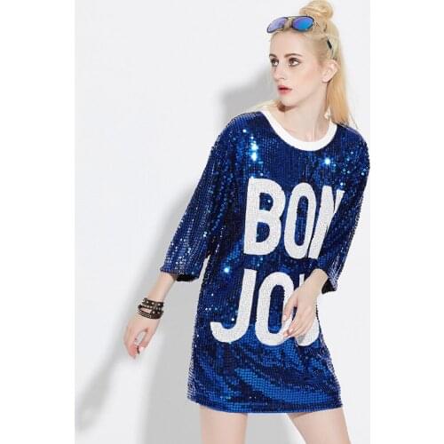 TREND-Setter 2017 Summer Fashion Letter Sequins T shirt For Women Casual Tops Woman Hip Hop Style Dance Clothes